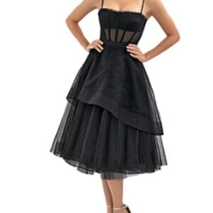 BCBGMaxAzria Black Corset Midi Tiered Evening Dress
